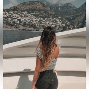 Checkered green and white crop top